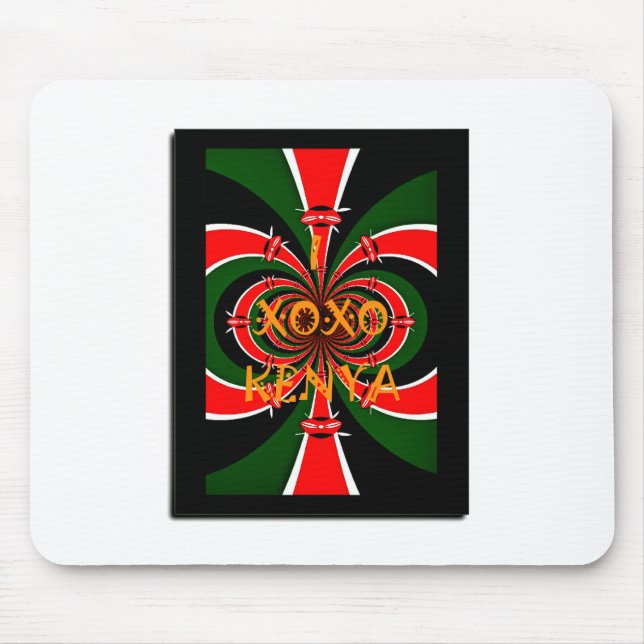 Mousepad XOXO I Love Kenya Black Red Green National Flag Co (Frente)