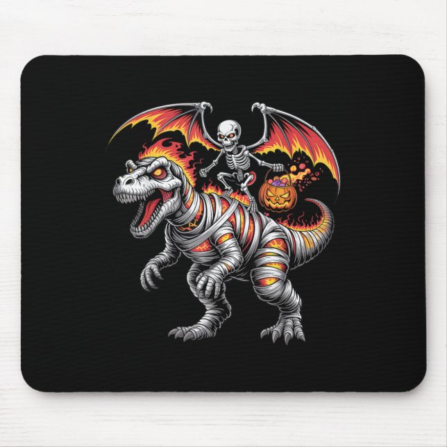 Mousepad Y Esqueleto Andando Dinossauro T-rex Pumpkin Hallo (Frente)