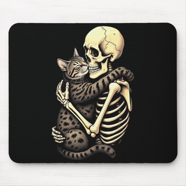Mousepad Y Skeleton Hugging Cat Halloween Lovers Human Pro  (Frente)