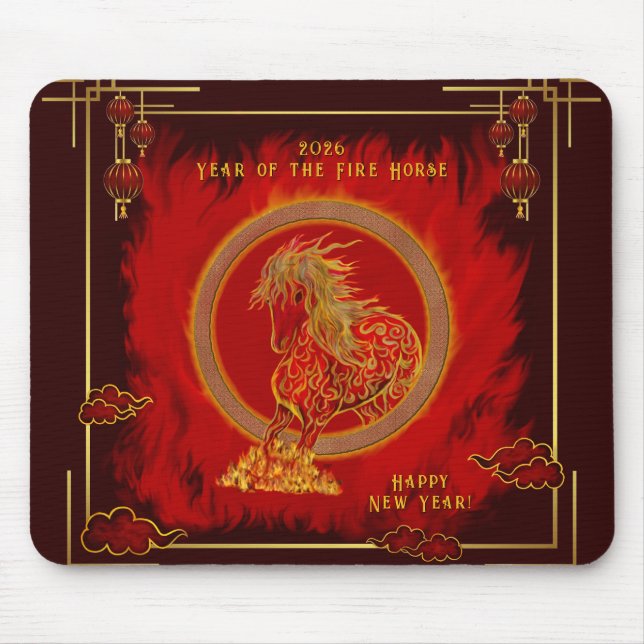 Mousepad Year of the Fire Horse , Happy Lunar New Year (Frente)