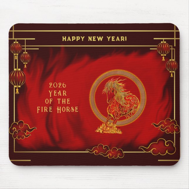 Mousepad Year of the Fire Horse , Happy Lunar New Year (Frente)