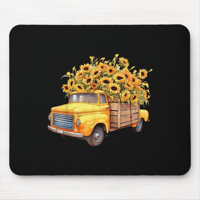 Mousepad Yellow Ckup Truck Sunflower Autumn Halloween Thank (Frente)