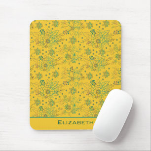 Mousepad Yellow floral seamless pattern personalized name