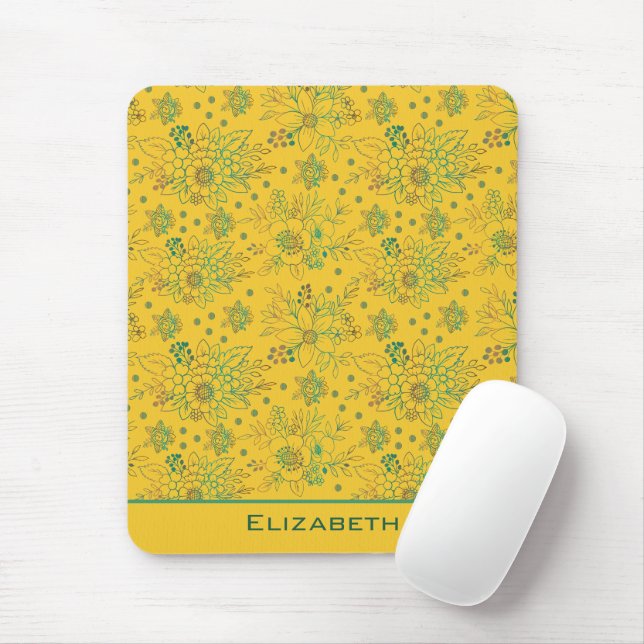 Mousepad Yellow floral seamless pattern personalized name (Com mouse)