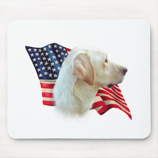 Mousepad Yellow Labrador Retriever American Flag, (Frente)