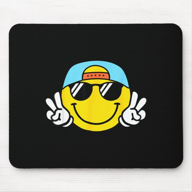 Mousepad Yellow Smile Face Cute Checkered Peace Smiling Hap (Frente)
