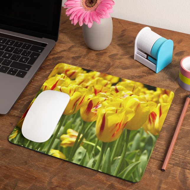 Mousepad Yellow Tulips with Red Stripes Floral (In Situ)
