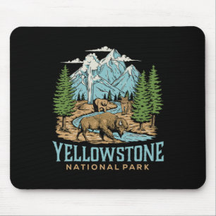 Mousepad Yellowstone USA National Park Wolf Bison Bear Vint
