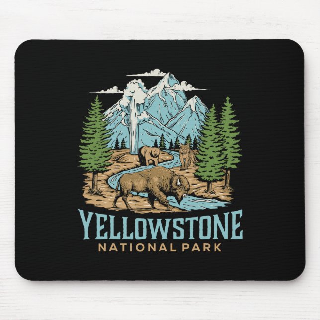 Mousepad Yellowstone USA National Park Wolf Bison Bear Vint (Frente)