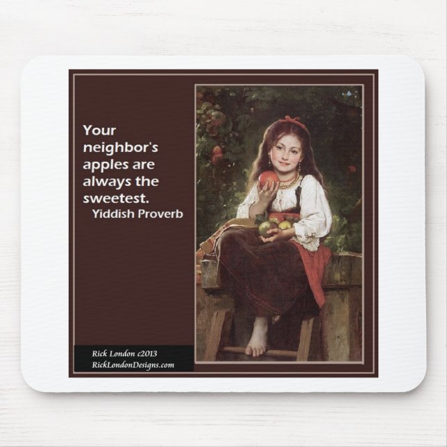 Mousepad Yiddish Dizendo Sobre Maçãs E Gráficos (Frente)