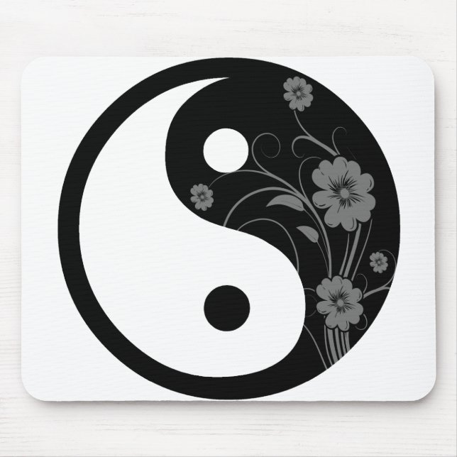 Mousepad Yin floral preto Yang (Frente)