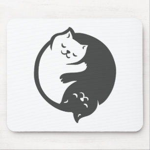 Mousepad Yin-Yang, gato branco e preto - Escolha a cor de t