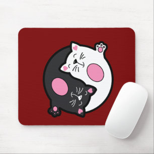 Mousepad Yin Yang Gatos Adormecidos em Preto e Branco