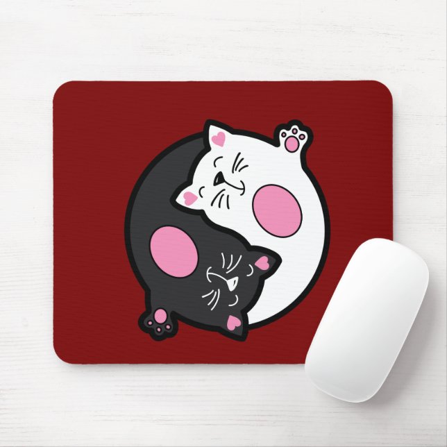 Mousepad Yin Yang Gatos Adormecidos em Preto e Branco  (Com mouse)