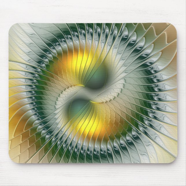 Mousepad Yin Yang Verde Amarelo Abstrato Colorido Fractal (Frente)