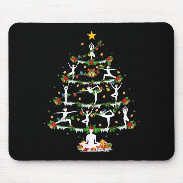 Mousepad Yoga Lover Xmas Lighting Yoga Christmas Tree  (Frente)