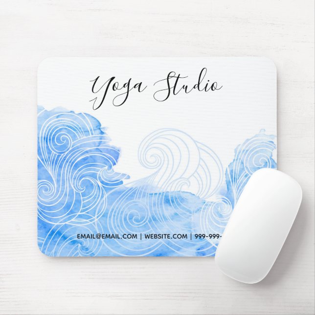 Mousepad Yoga Pilates Reiki Studio Blue Waves Watercolor (Com mouse)