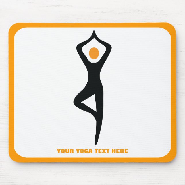 Mousepad Yoga tree pose preto, costume laranja (Frente)