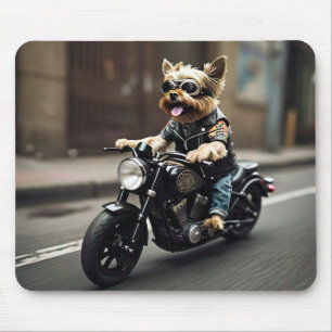 Mousepad Yorkie divertido andando em um mouse de motociclet