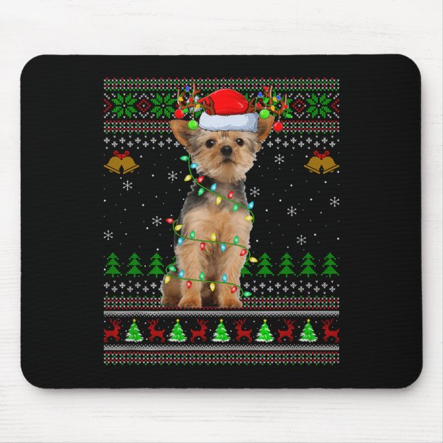 Mousepad Yorkie Dog Ugly Christmas Sweaters Holiday Santa X (Frente)