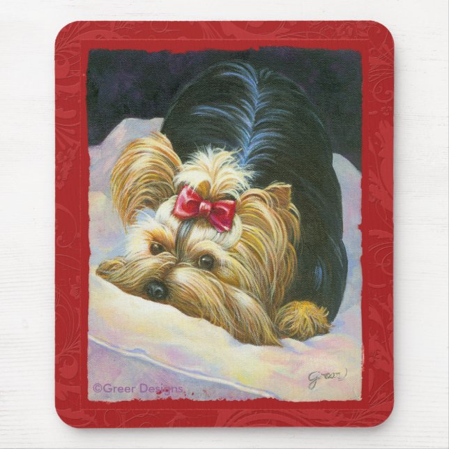 Mousepad Yorkie Peekaboo Art Red Emboscado (Frente)