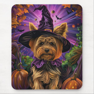 Mousepad Yorkipoo Assustador de Cachorro no Halloween Bruxa