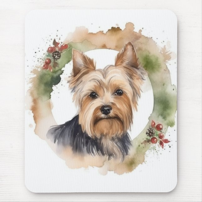 Mousepad Yorkshire Terrier Christmas Wreath Festivo Pup (Frente)