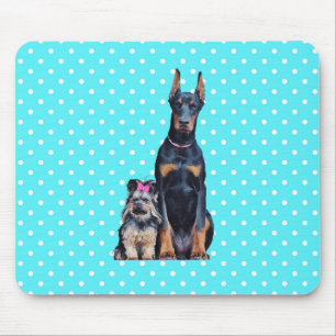 Mousepad Yorkshire Terrier Doberman Bolinhas azuis
