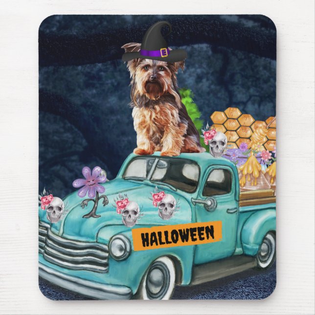 Mousepad Yorkshire Terrier Dog Halloween Truck Noite Assust (Frente)