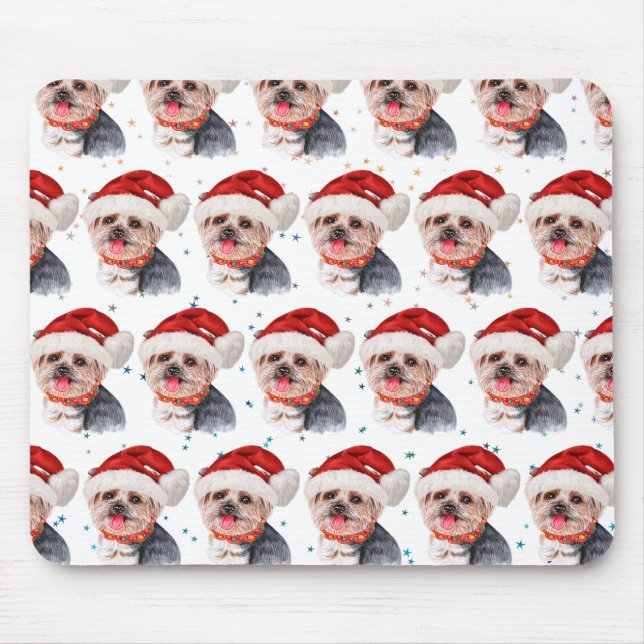 Mousepad Yorkshire Terrier Dog Raça Estrelas de Natal (Frente)
