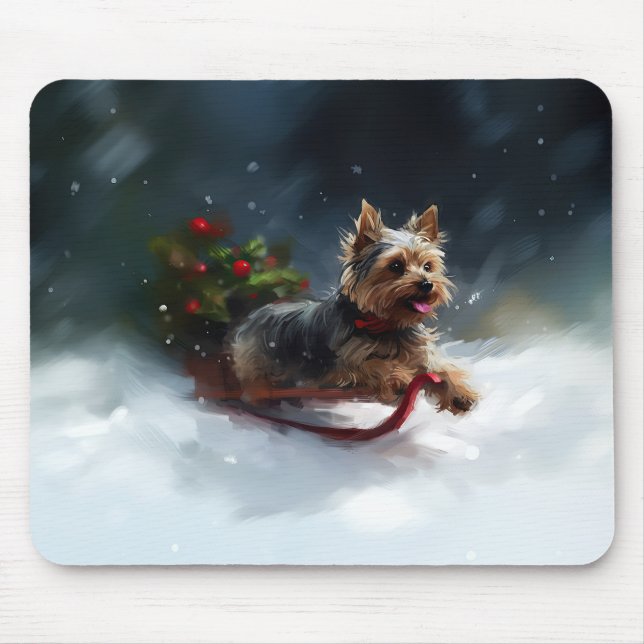 Mousepad Yorkshire Terrier Natal inverno (Frente)