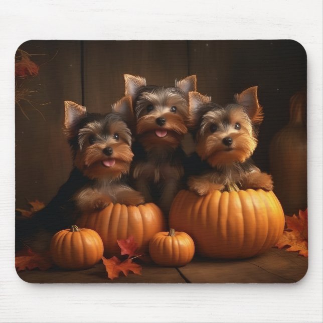 Mousepad Yorkshire Terrier Puppy Autumn Delight Pumpkin (Frente)