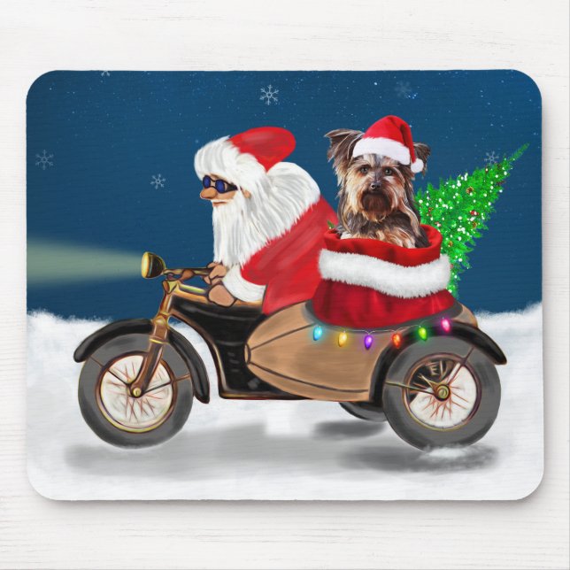 Mousepad Yorkshire Terrier's Ride Santa Claus em Motociclet (Frente)
