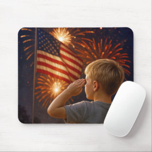 Mousepad Young Boy Saluting the American Flag
