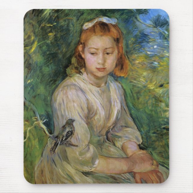 Mousepad Young Girl With a Bird (por Berthe Morisot) (Frente)