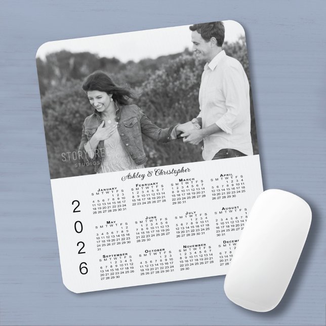 Mousepad Your Photo Names Personalized 2026 Calendar (Your Photo Names Personalized 2026 Calendar Mouse Pad, in situ)