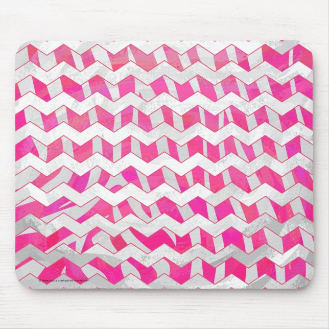 Mousepad Zebra Chevron Branca, Rosa-Quente (Frente)
