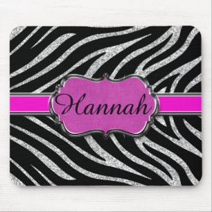 Mousepad Zebra de prata cor-de-rosa preta do brilho