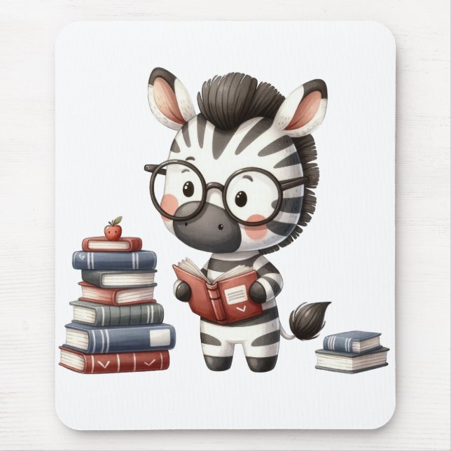 Mousepad Zebra Lendo Livros. (Frente)