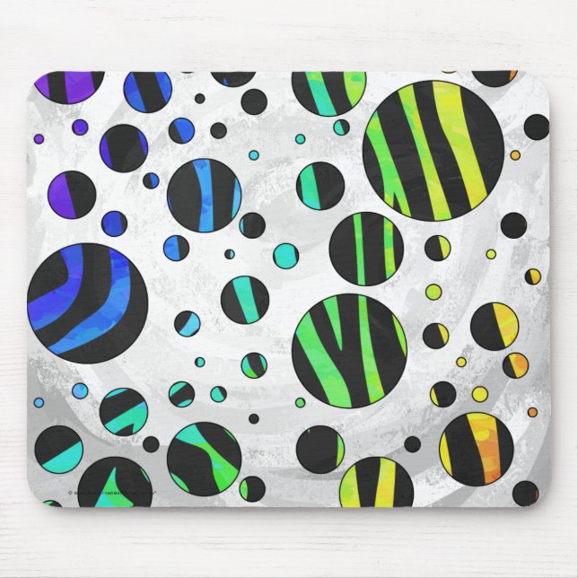 Mousepad Zebra Polka Dot Black and Rainbow Print (Frente)