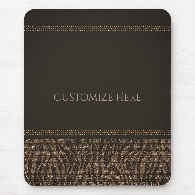 Mousepad Zebra Sparkle Brown, Dourado Glam Chic Bling (Frente)