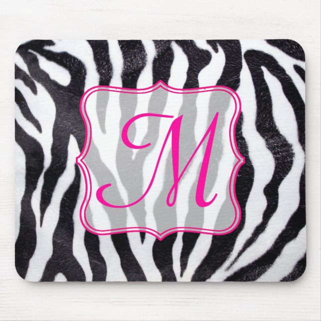 Mousepad Zebra Stripe Animal Monograma inicial (Frente)