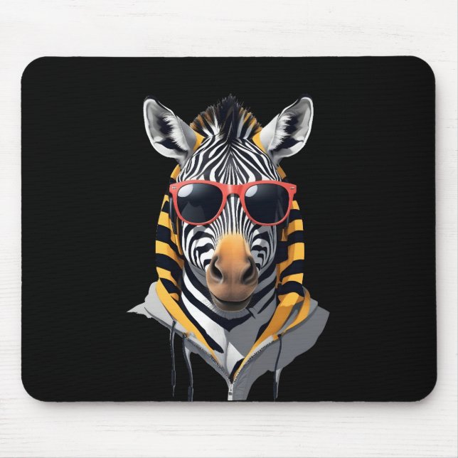 Mousepad Zebra Vestindo Hoodie Engraçado Caráter Legal de A (Frente)