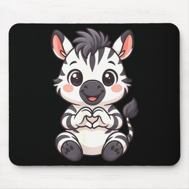 Mousepad Zebra with heart women girls kids heart cute zebra (Frente)