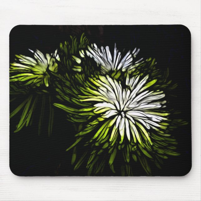 Mousepad Zen Verde limão branco floral Chrysanthemum (Frente)
