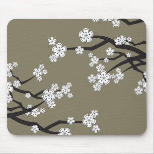 Mousepad Zen White Sakura Cherry Blossom Flores Em Cinzas