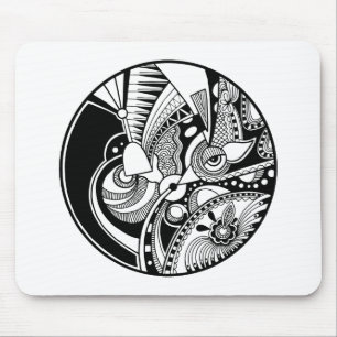 Mousepad Zendala abstrato preto e branco no círculo
