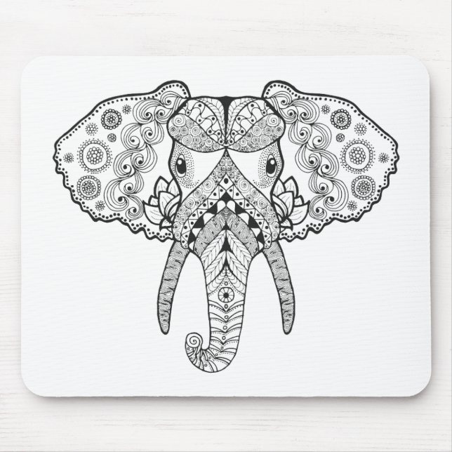 Mousepad Zentangle inspirou o elefante (Frente)