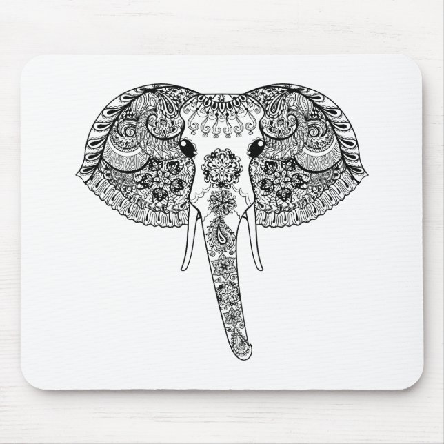 Mousepad Zentangle inspirou o elefante indiano (Frente)