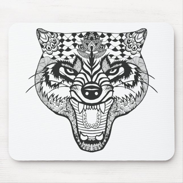 Mousepad Zentangle inspirou o lobo (Frente)